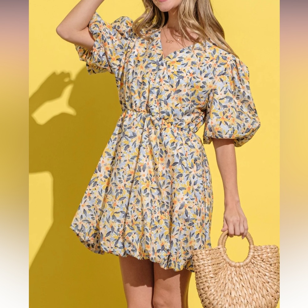 NWT And The Why Full Size Floral Surplice Puff Sleeve Dress 1XL